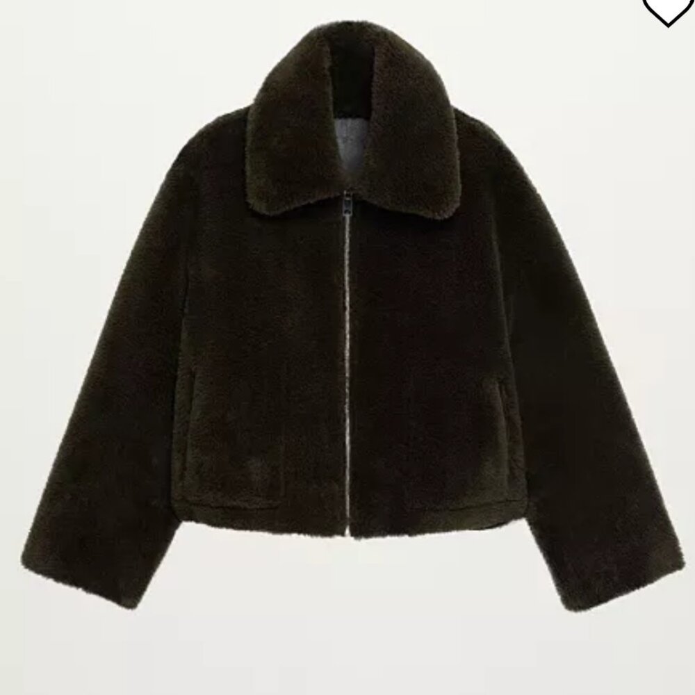 Mango Dark Brown Shearling Leather Jacket